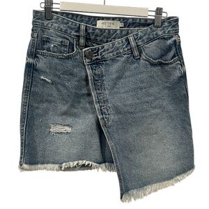 Hidden Jeans Asymmetric Distressed Denim Mini Skirt - Blue